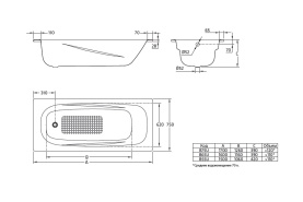 Стальная ванна BLB Universal Anatomica HG 170x75 см B75L с отверстиями под ручки 208 мм в Воронеже 3